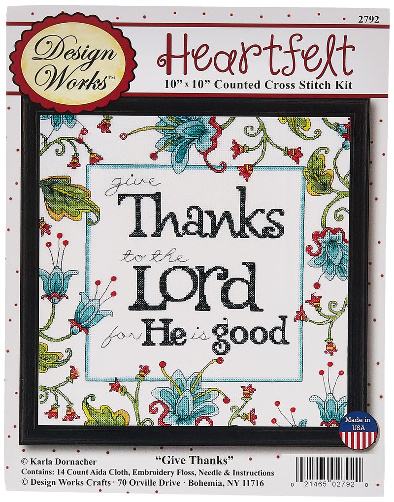 Design Works Tobin DW2792 Heartfelt Give Thanks Counted Cross Stitch Kit  10 by 10-Inch  14 Count - Image 1